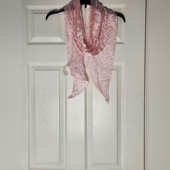 NWT American Eagle Outfitters Pink Polka Dots 100% SILK 65"×8" Women Scarf Wrap - Picture 6 of 8